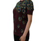 Burgundy Peacock Feather Round Neck T-shirt