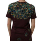 Burgundy Peacock Feather Round Neck T-shirt
