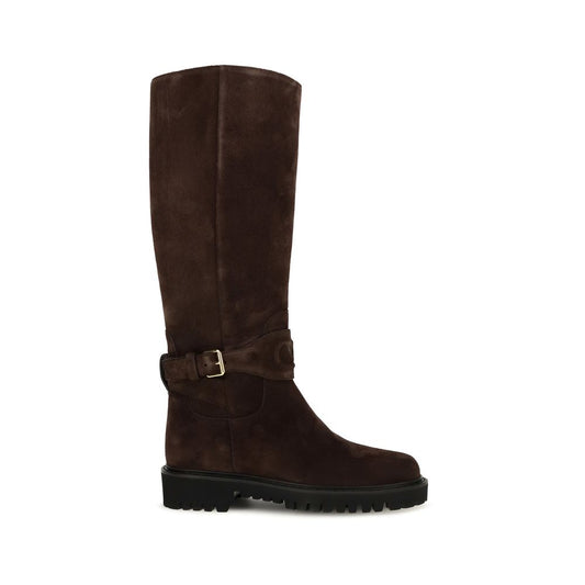 Brown Suede Leather Flat Boots