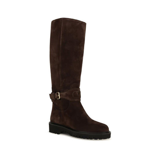 Brown Suede Leather Flat Boots