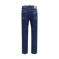 Blue Cotton Straight-Leg Jeans