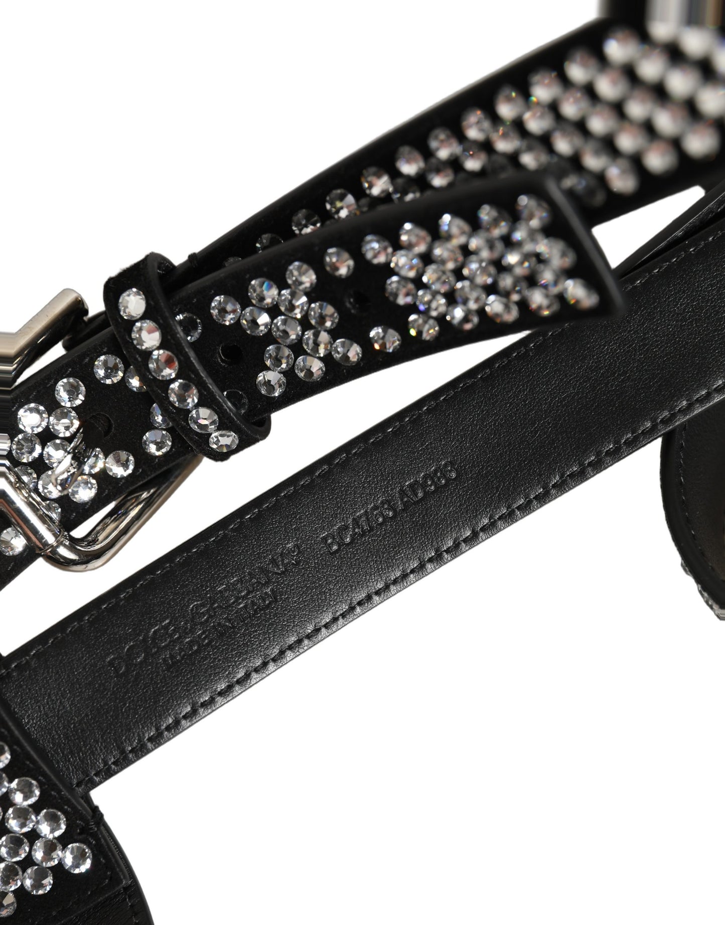Black Leather Rhinestones Embellished Men Suspender