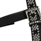 Black Leather Rhinestones Embellished Men Suspender