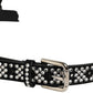 Black Leather Rhinestones Embellished Men Suspender