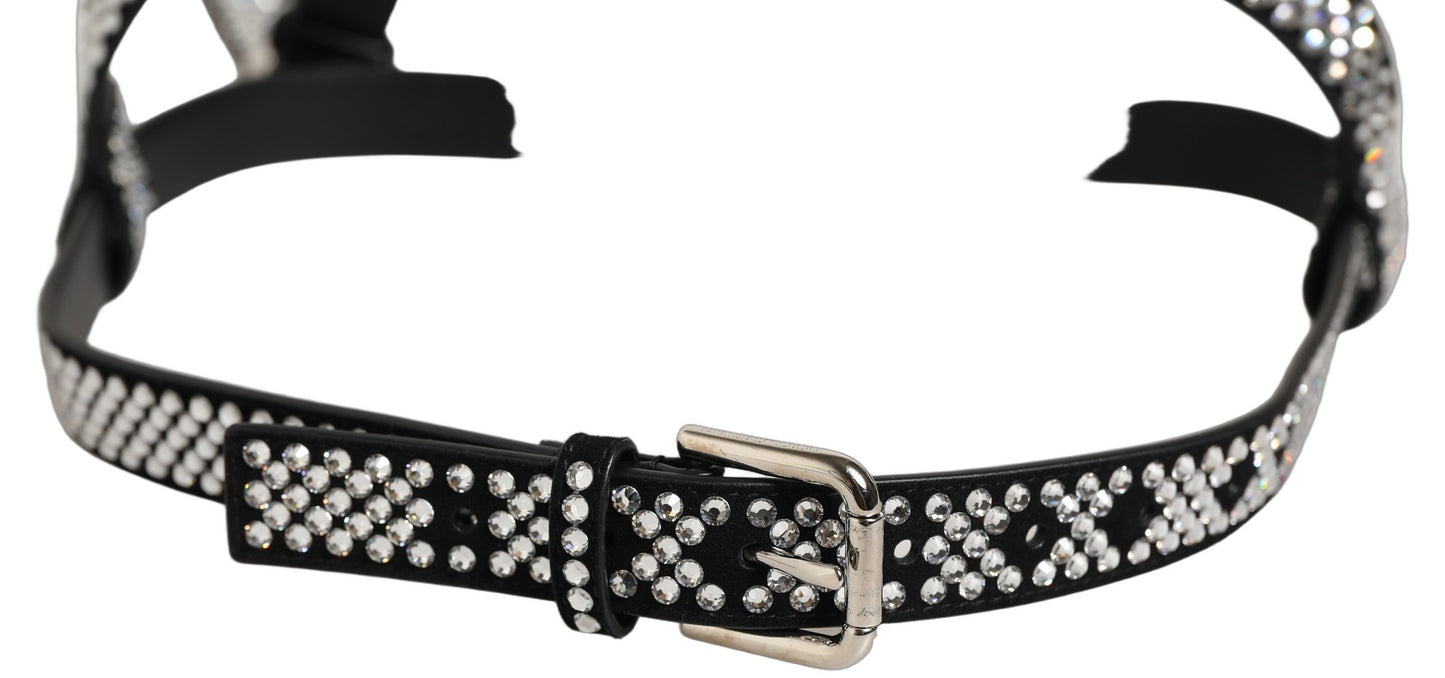 Black Leather Rhinestones Embellished Men Suspender