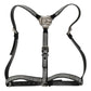 Black Leather Rhinestones Embellished Men Suspender