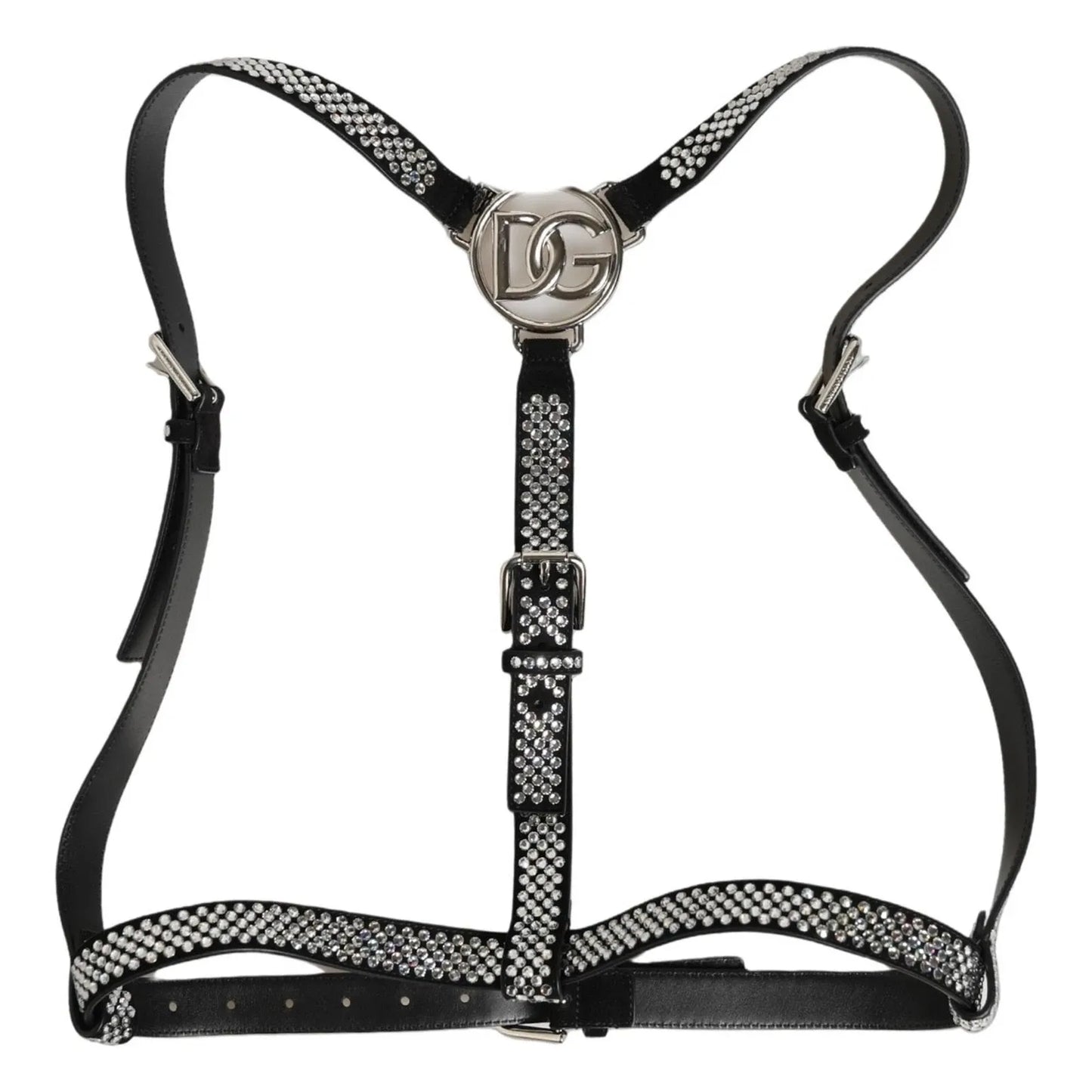 Black Leather Rhinestones Embellished Men Suspender