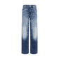 Blue Cotton Straight-Leg Jeans