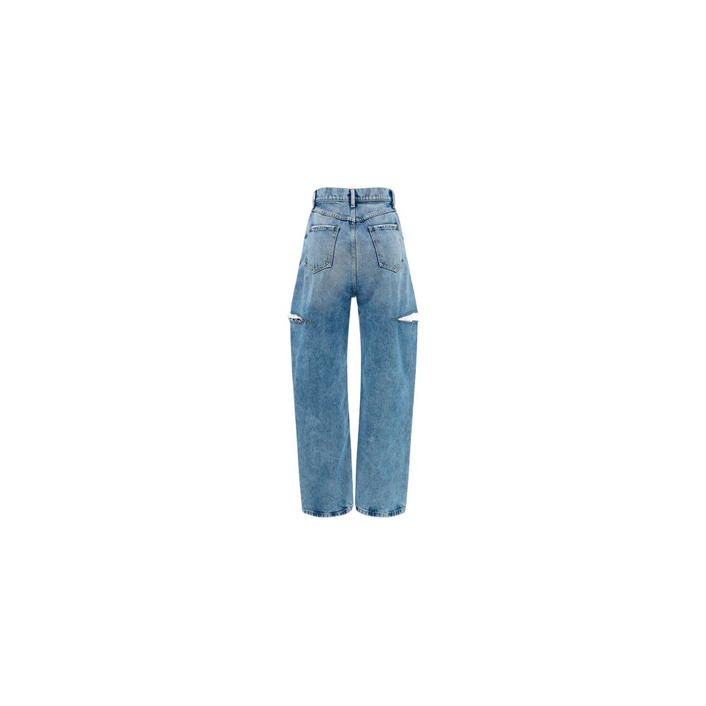 Blue Cotton Straight-Leg Jeans