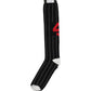 Men Black Pinstripe Logo Knee High Accessory Socks