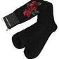 Black Wool Floral Over The Calf Accessory Socks