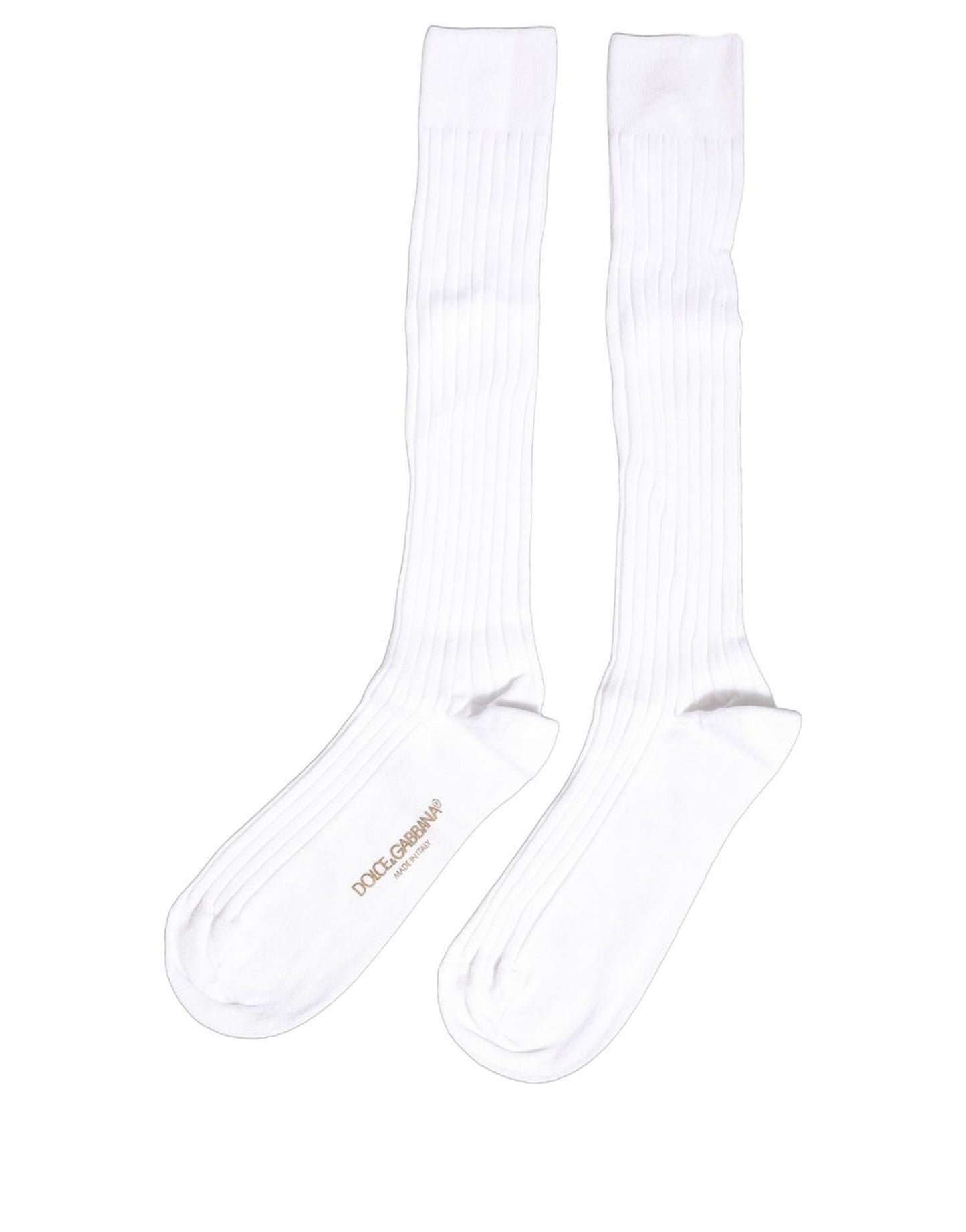 White Cotton Ribbed Logo Over The Calf Women Socks