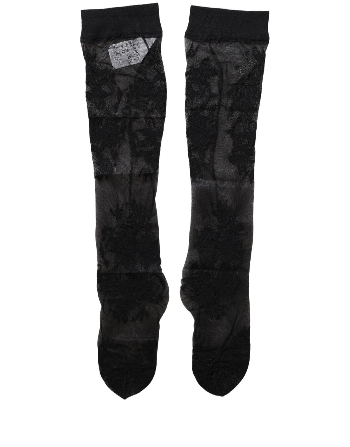 Black Floral Nylon Stretch Over The Calf Socks