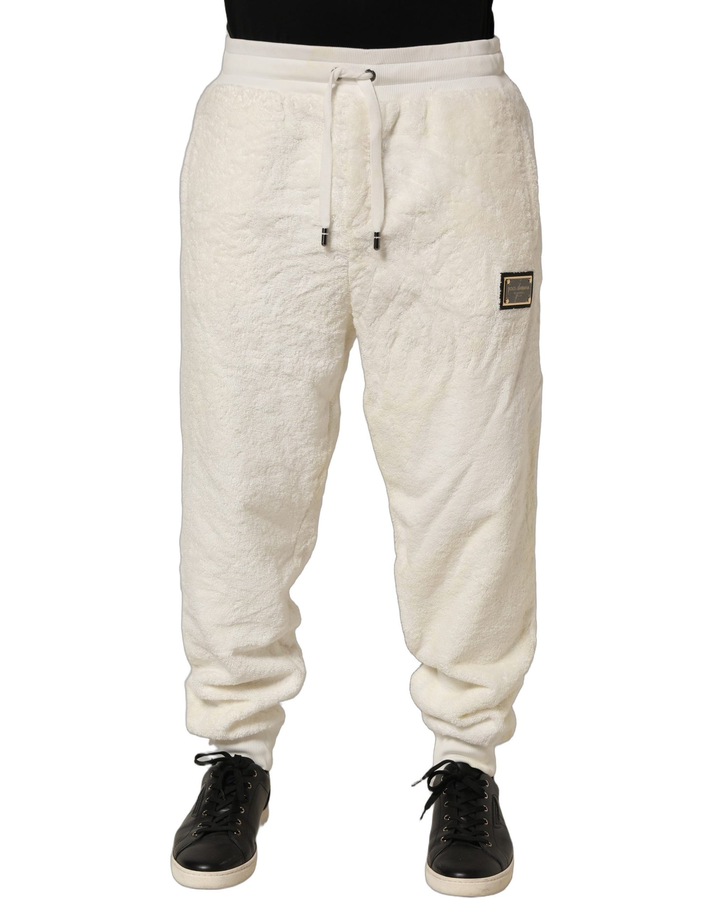 Off White Terry Cotton Plush Men Jogger Pants