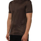 Brown Silk Crew Neck Short Sleeves T-shirt