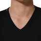 Dark Blue Cotton V-Neck Short Sleeve T-shirt