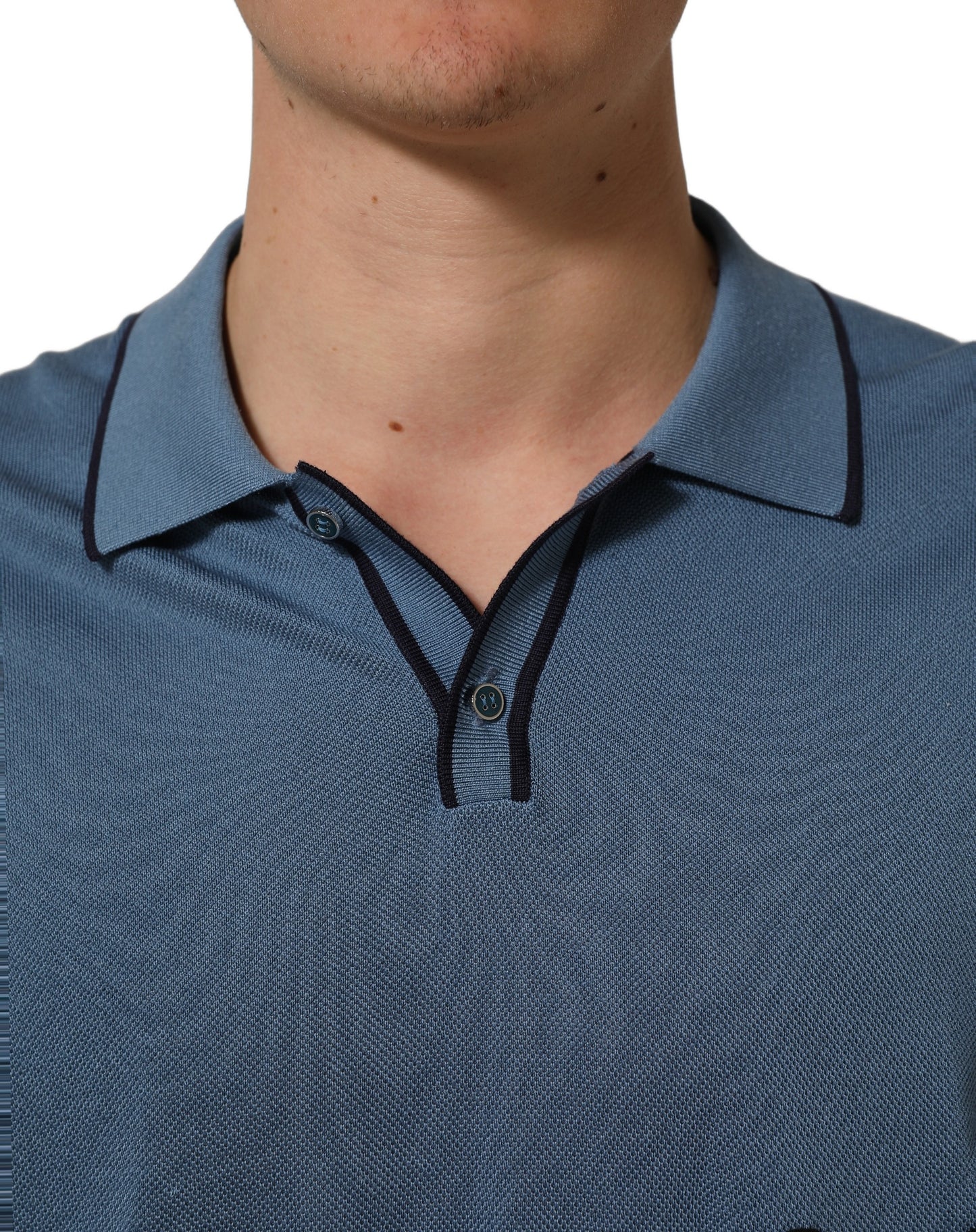 Blue Cotton Collared Short Sleeves T-shirt