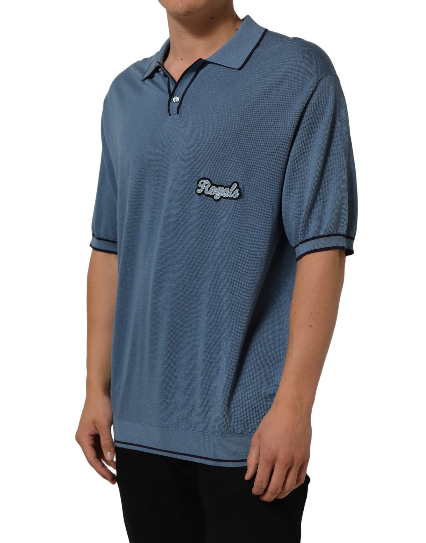 Blue Cotton Collared Short Sleeves T-shirt