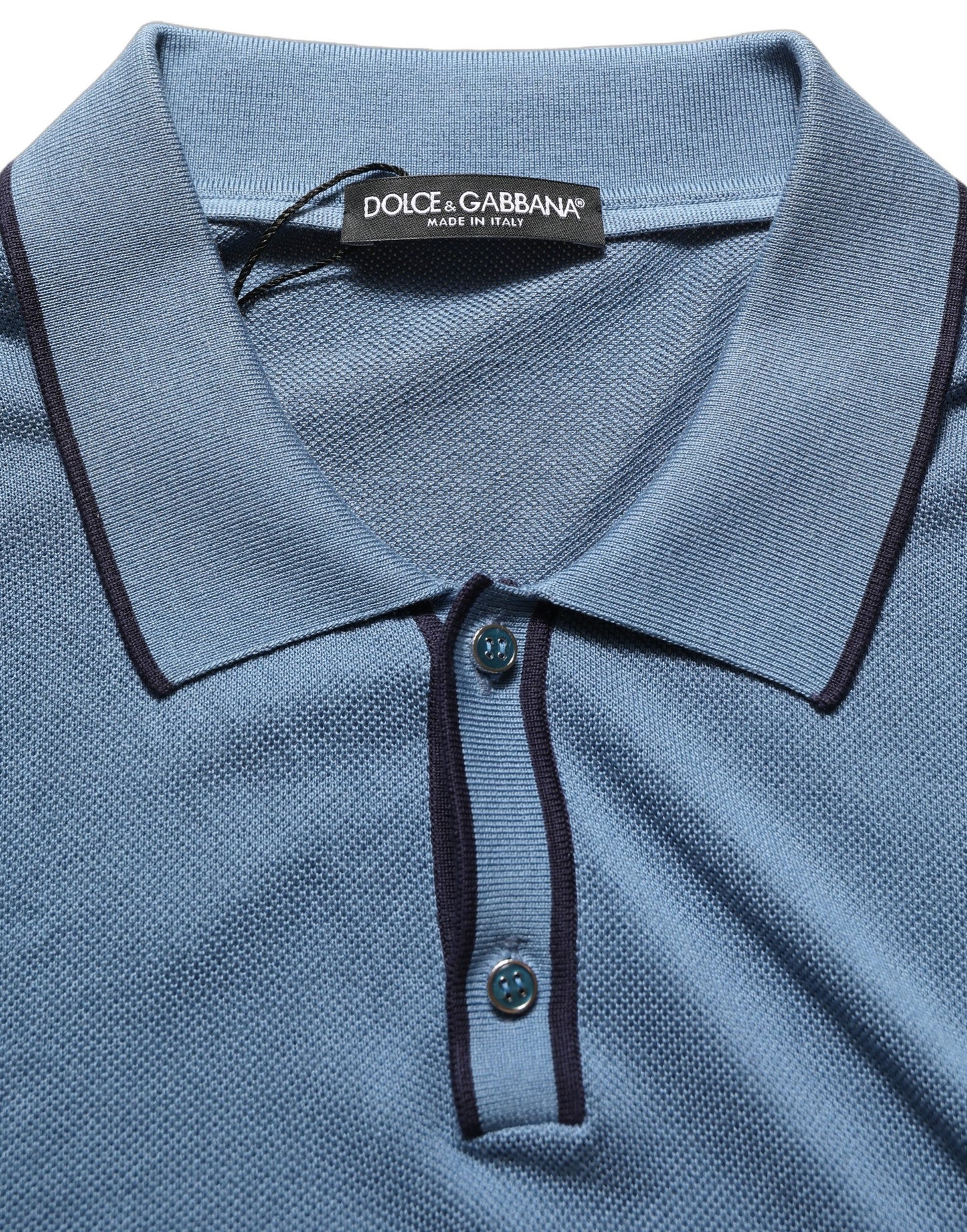 Blue Cotton Collared Short Sleeves T-shirt