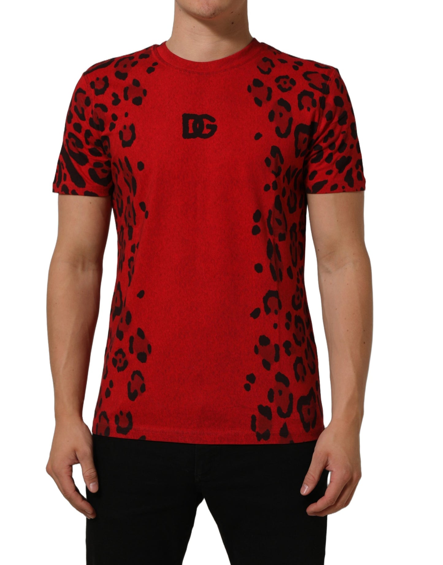 Red Leopard Print Short Sleeved Men T-shirt