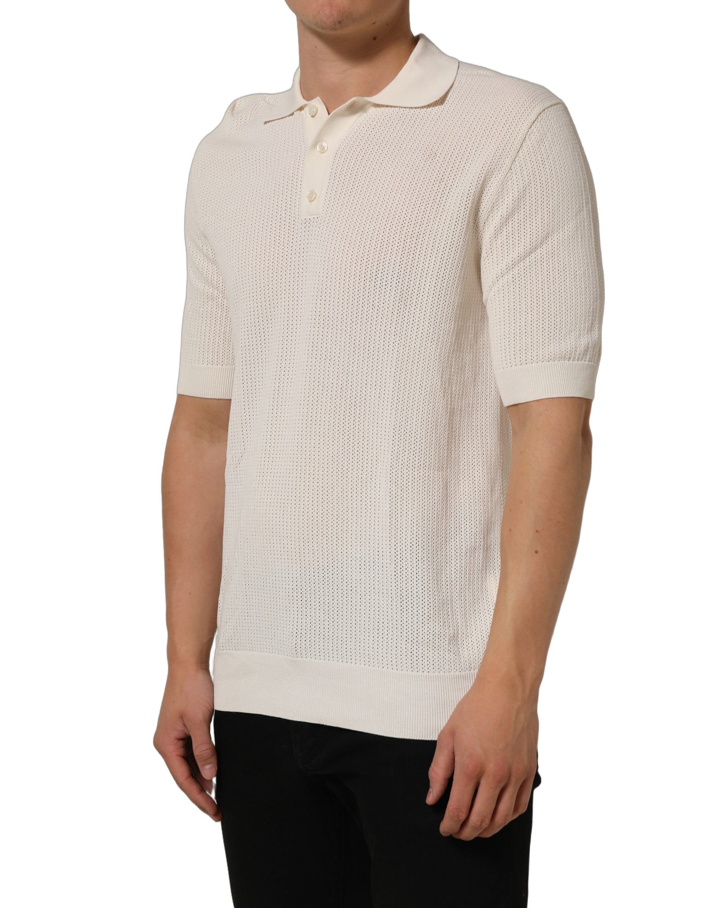 Off White Cotton Collared Men Polo T-shirt