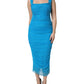 Blue Ruched Tulle Midi Square Neck Dress