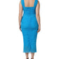 Blue Ruched Tulle Midi Square Neck Dress