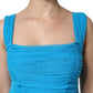 Blue Ruched Tulle Midi Square Neck Dress
