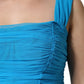 Blue Ruched Tulle Midi Square Neck Dress