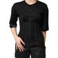 Black Cotton Short Sleeve Bustier T-shirt Top