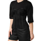 Black Cotton Short Sleeve Bustier T-shirt Top