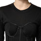 Black Cotton Short Sleeve Bustier T-shirt Top