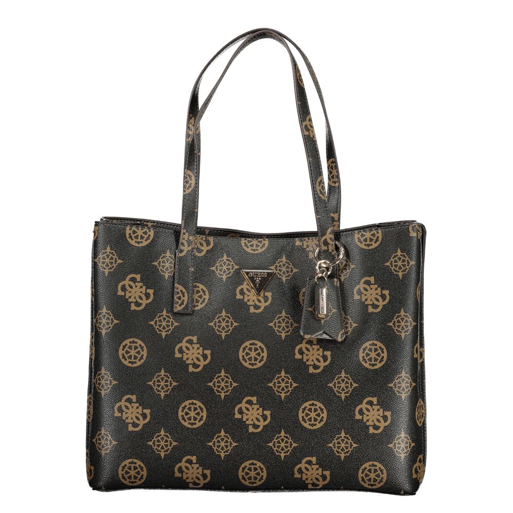Brown Polyurethane Women's Bag with Dual Handles and Spacious Compartments