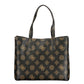 Brown Polyurethane Women's Bag with Dual Handles and Spacious Compartments