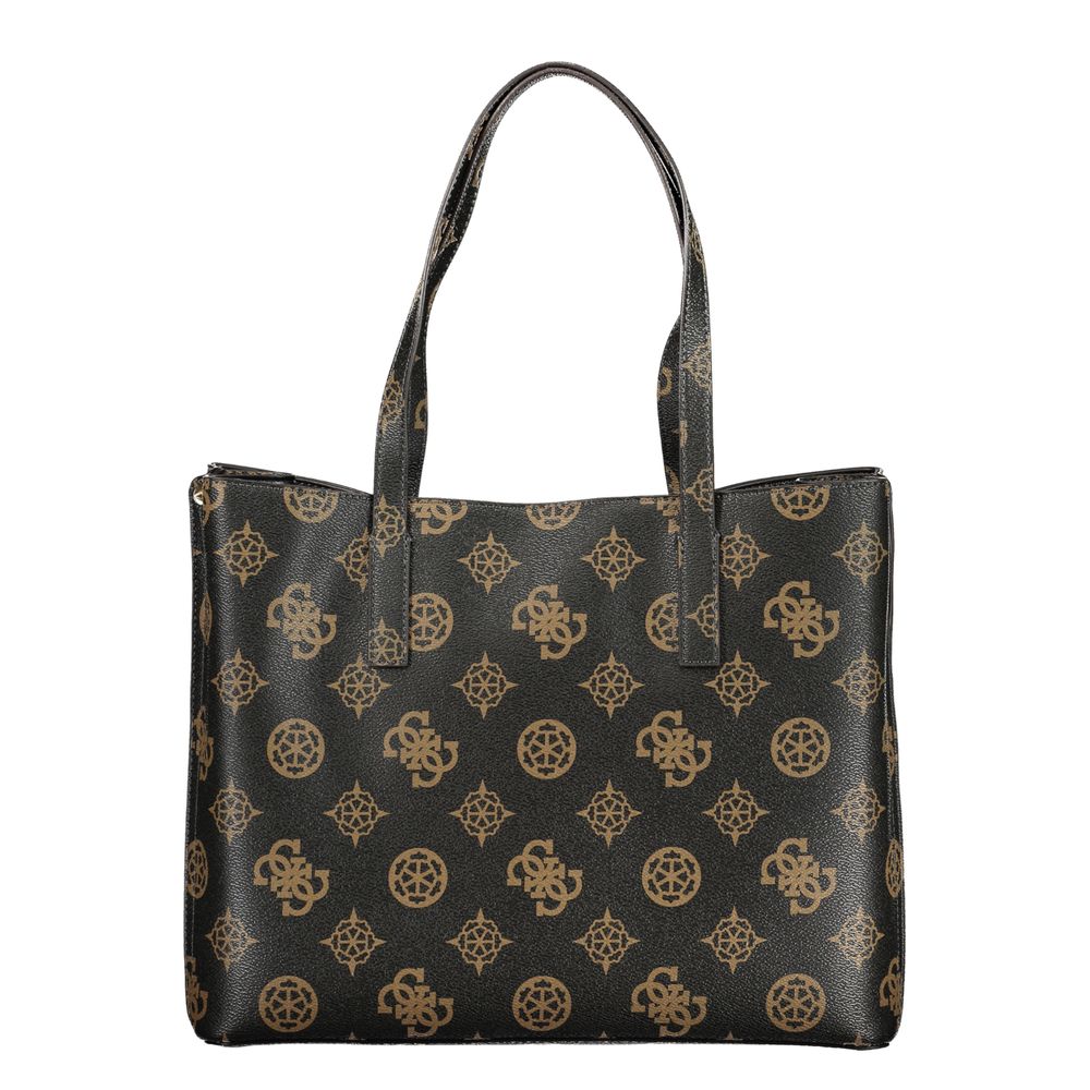 Brown Polyurethane Women's Bag with Dual Handles and Spacious Compartments