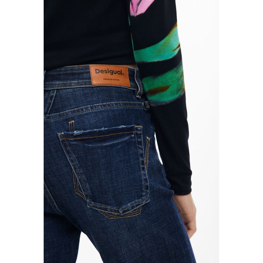 Blue Cotton Flared Jeans