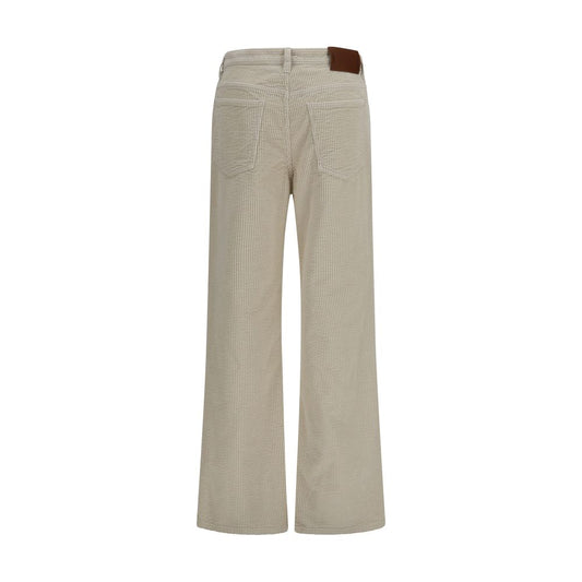 Beige Cotton Flared Pants