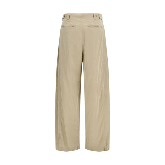 Beige Silk Casual Pants