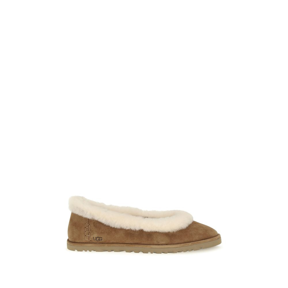 Beige Suede Leather Ballet Flats