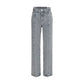 Gray Cotton Straight-Leg Jeans