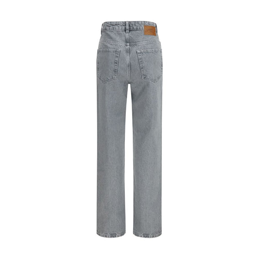 Gray Cotton Straight-Leg Jeans