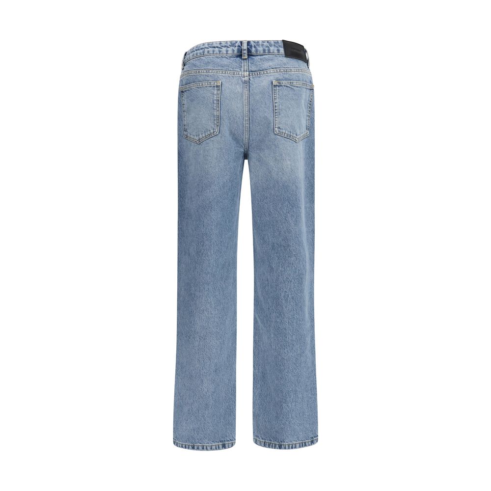 Blue Cotton Straight-Leg Jeans