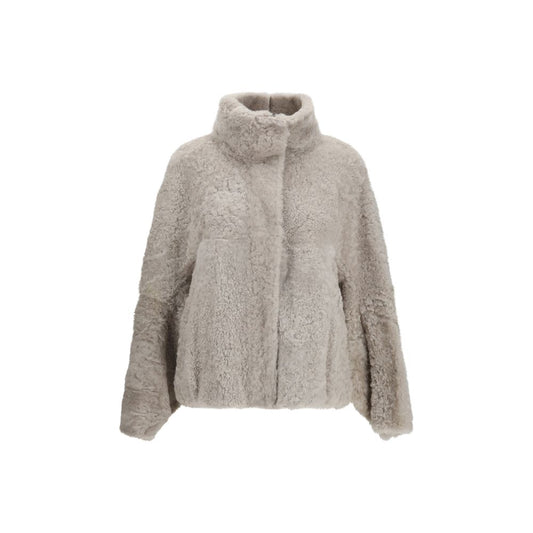 Gray Faux Fur Full-Length Jacket