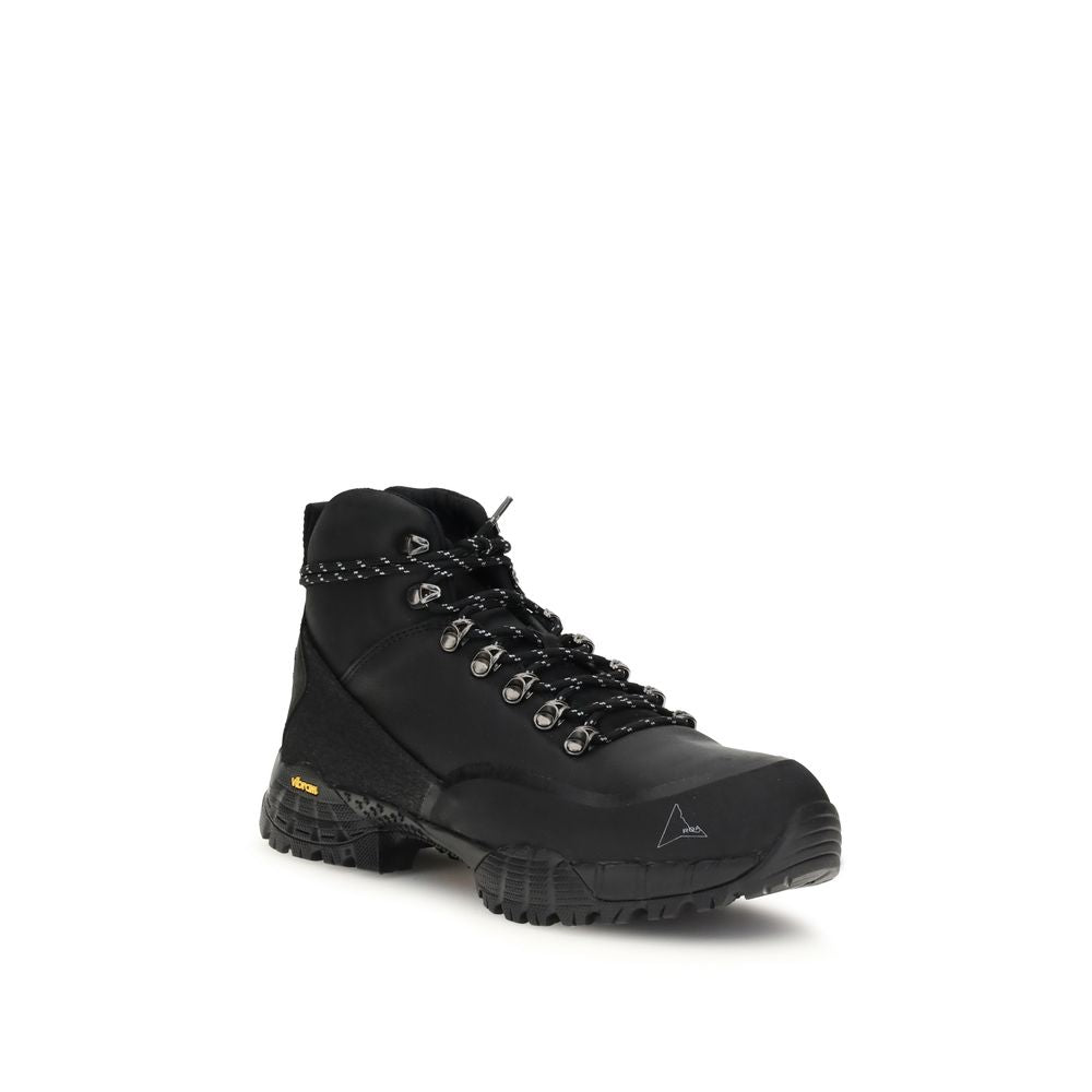 Black Rubber Lace-Up Boots