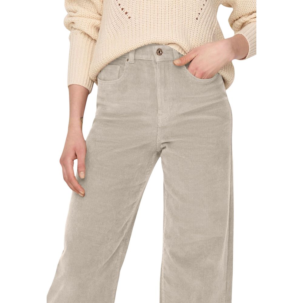 Beige Cotton Cropped Pants