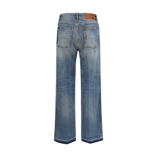 Blue Cotton Straight-Leg Jeans