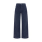 Blue Cotton Casual Pants