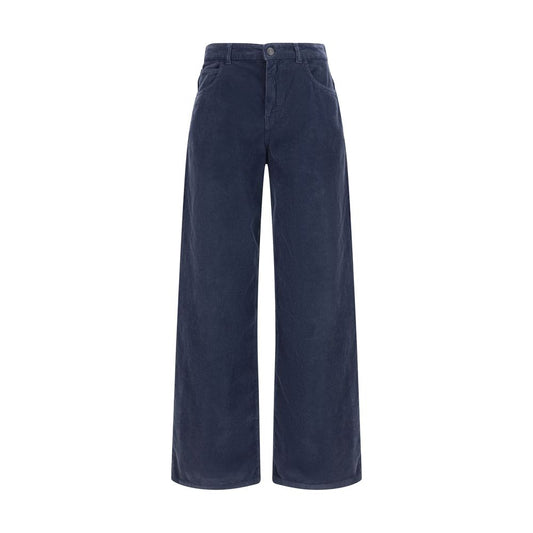 Blue Cotton Casual Pants
