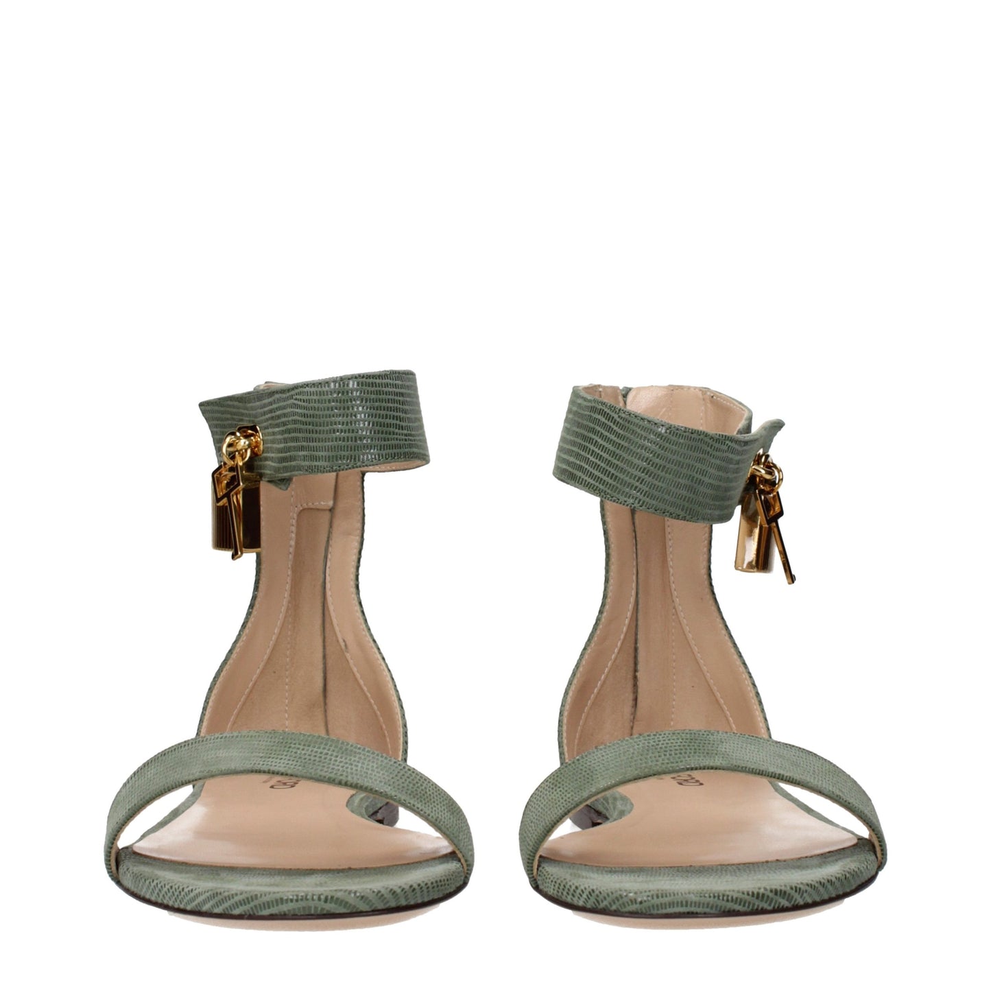 Green Leather Flat Sandals