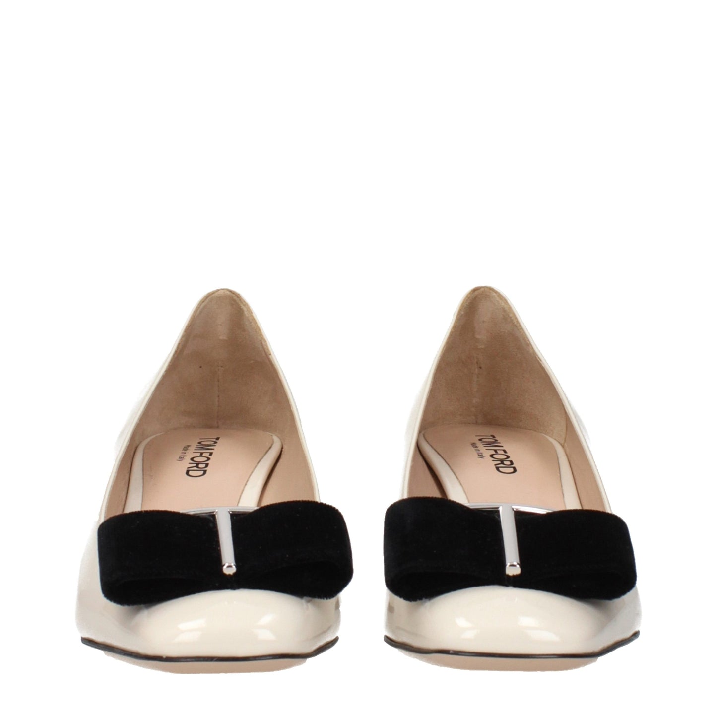 Beige Leather Mid Heel Pumps